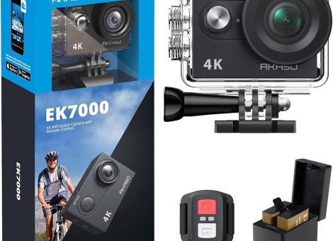AKASO EK7000 4K30FPS 20MP WiFi Action Camera with EIS Ultra HD Underwater Camera 131FT Waterproof Camera Remote Control 4X Zoom in Photo Mode Support External Microphone Black